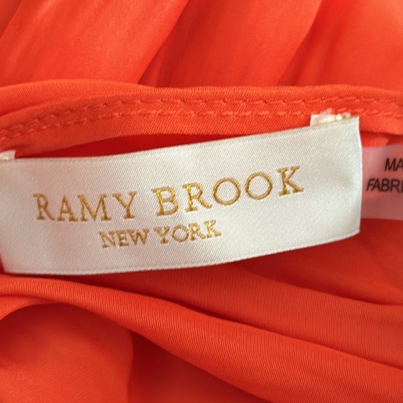 RAMY BROOK Perla Halter-Neck Smocked Waist Dress Ruffle Tiered Sunset Orange S - Picture 9 of 14